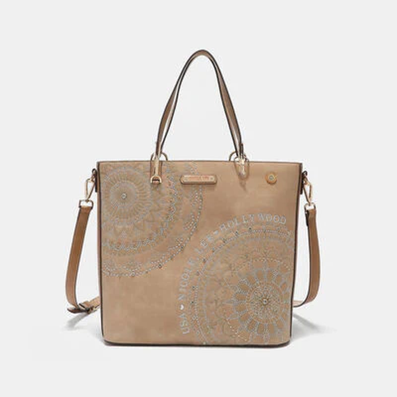 Nicole Lee USA Metallic Stitch Embroidered Rhinestone Tote Bag