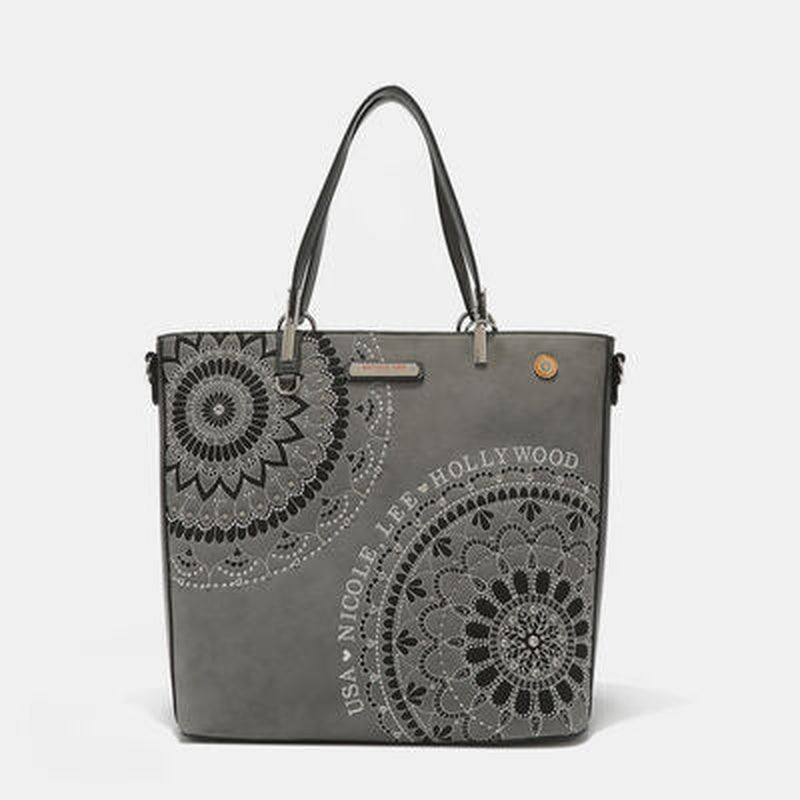 Nicole Lee USA Metallic Stitch Embroidered Rhinestone Tote Bag