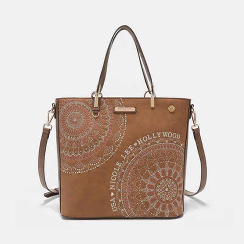 Nicole Lee USA Metallic Stitch Embroidered Rhinestone Tote Bag