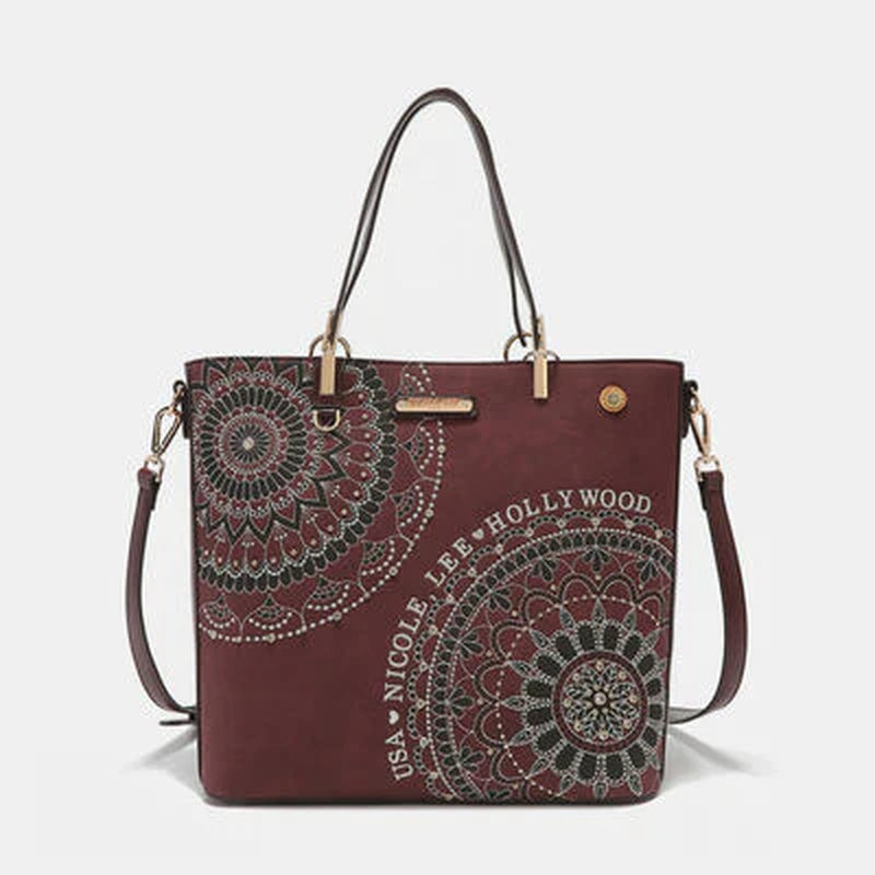 Nicole Lee USA Metallic Stitch Embroidered Rhinestone Tote Bag