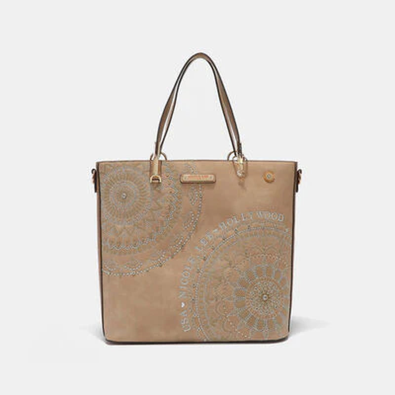 Nicole Lee USA Metallic Stitch Embroidered Rhinestone Tote Bag