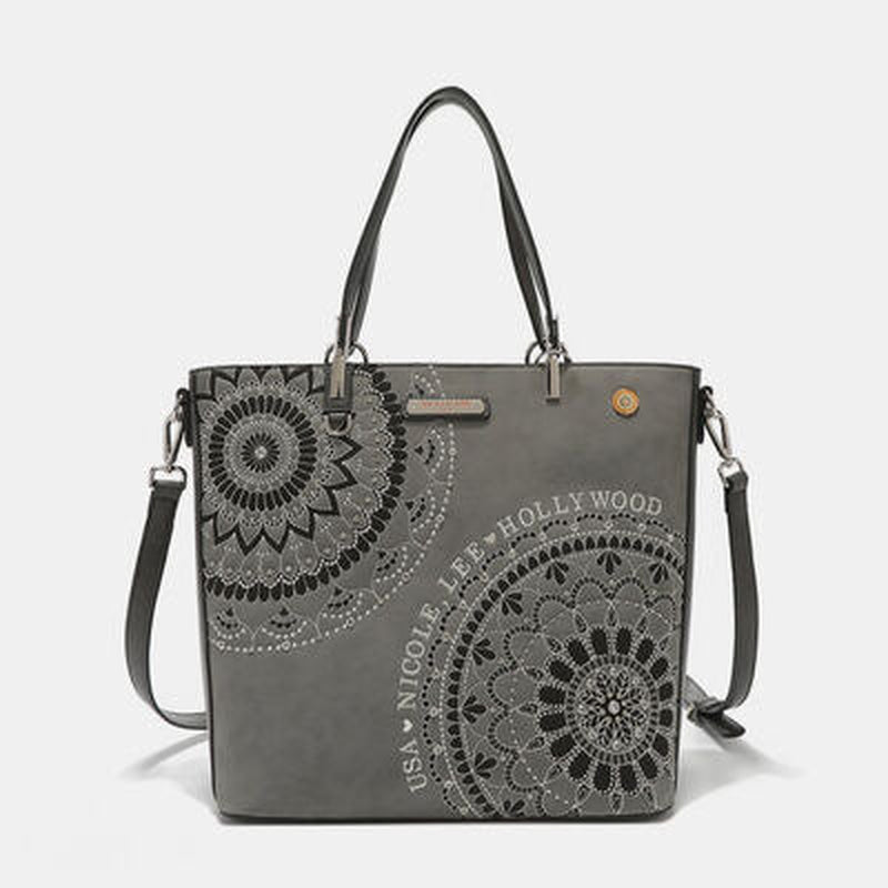 Nicole Lee USA Metallic Stitch Embroidered Rhinestone Tote Bag