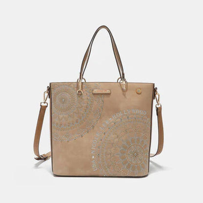 Nicole Lee USA Metallic Stitch Embroidered Rhinestone Tote Bag