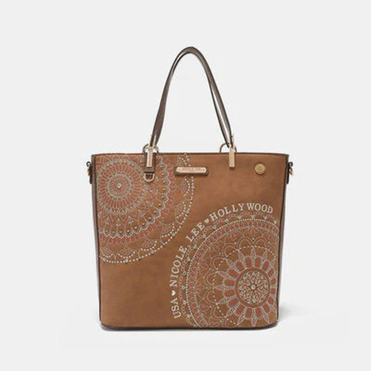 Nicole Lee USA Metallic Stitch Embroidered Rhinestone Tote Bag